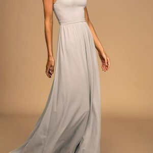 Lulus Air of Romance Gray Bridesmaid Dress - Long - Size Small